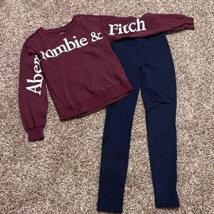 Abercrombie & Fitch outfit lot w/ Maroon Top and Dark Blue Leggings